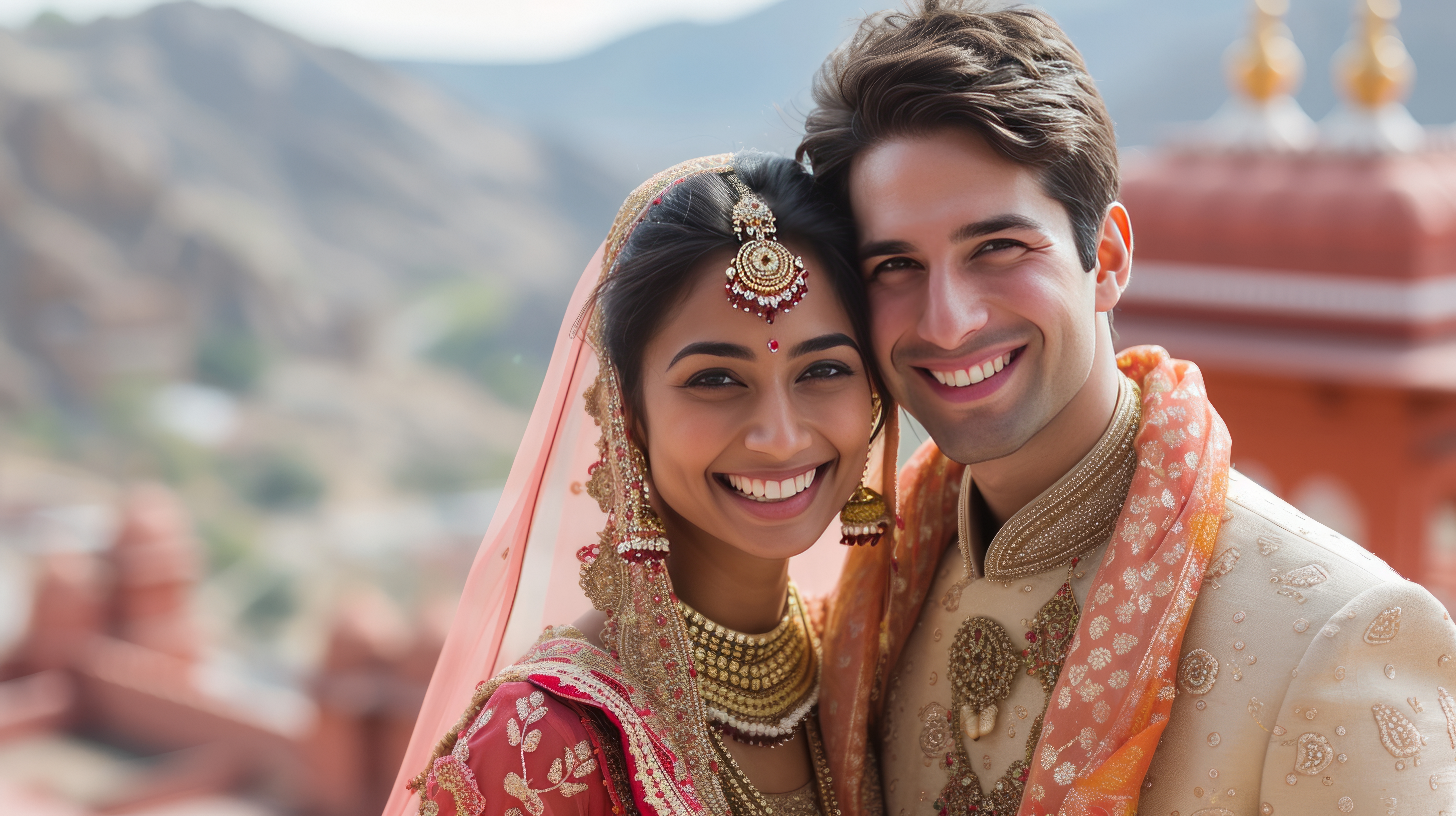 Happy Indian couple celebrating their engagement